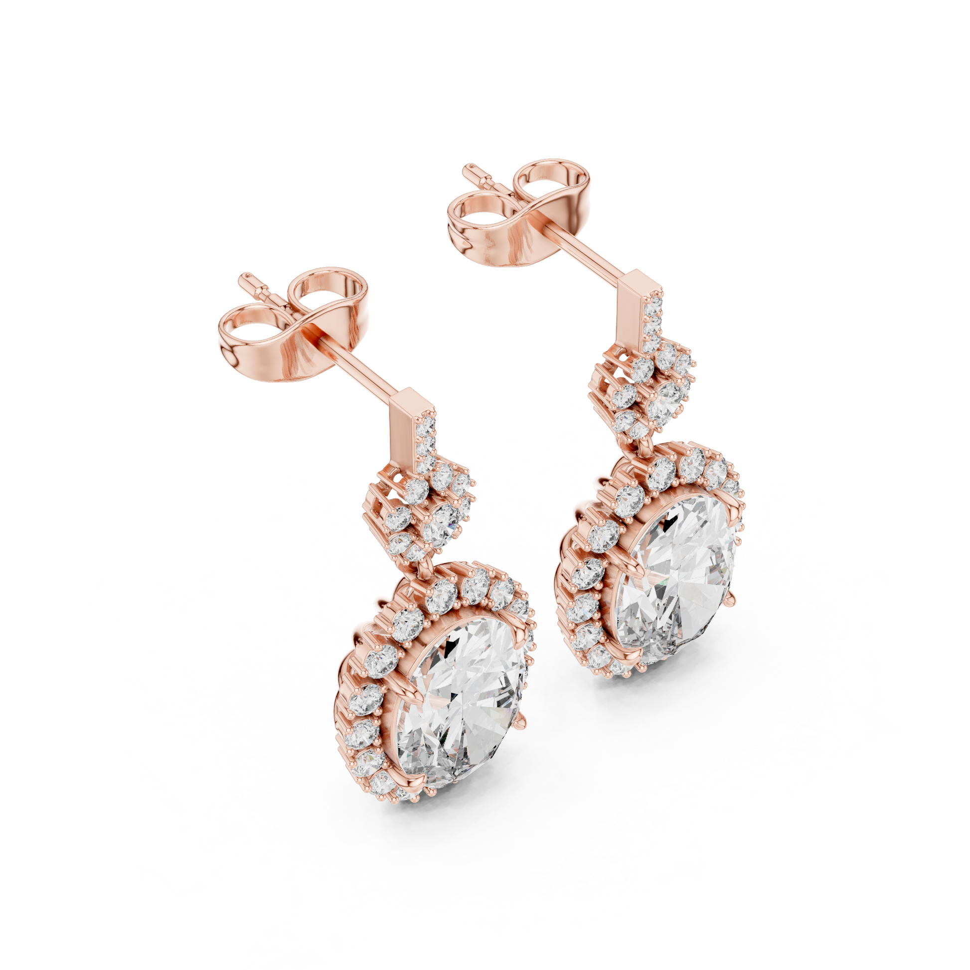 Oval Round Cut Lab Grown Diamond Stud Earrings in Rose Gold