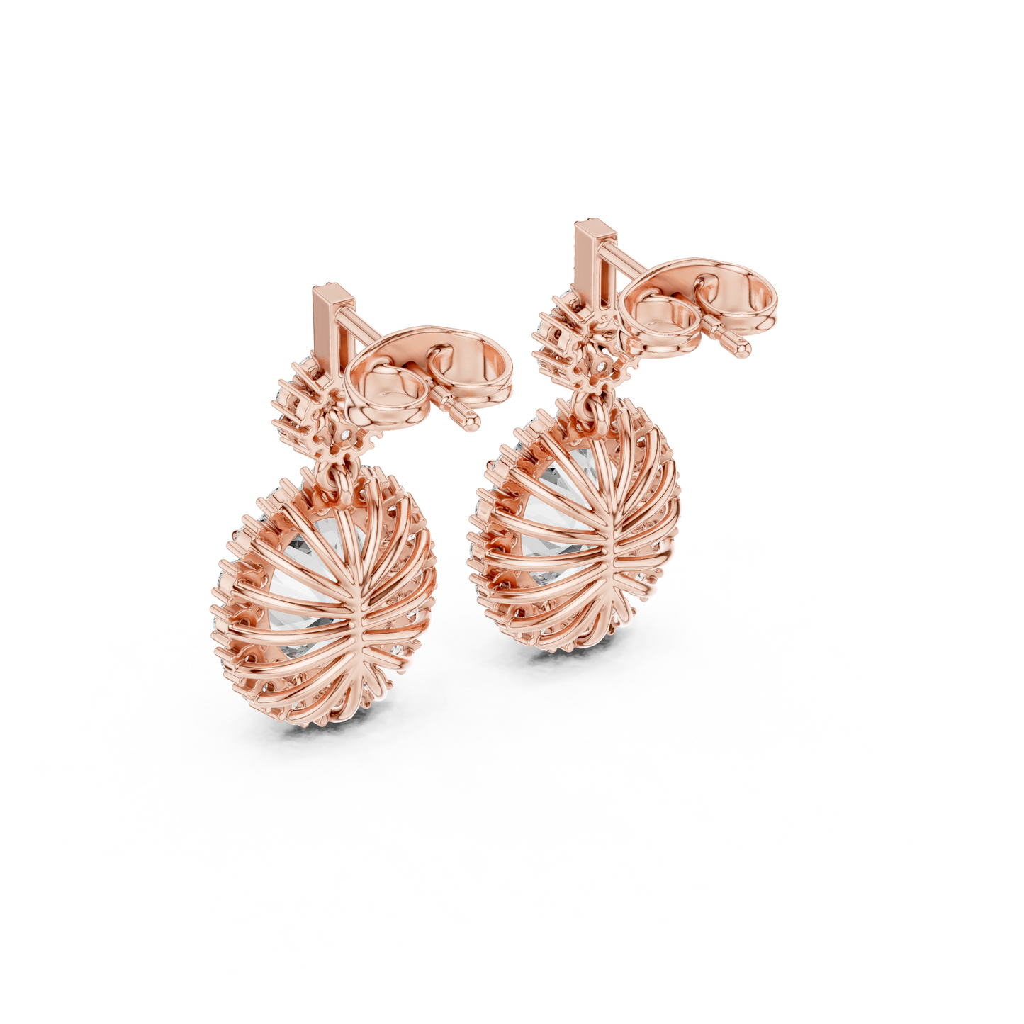 Oval Round Cut Lab Grown Diamond Stud Earrings in Rose Gold
