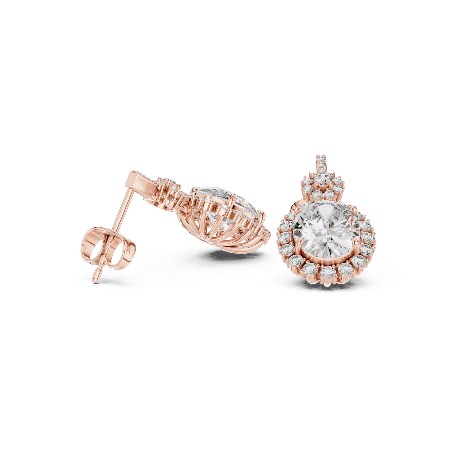 Oval Round Cut Lab Grown Diamond Stud Earrings in Rose Gold