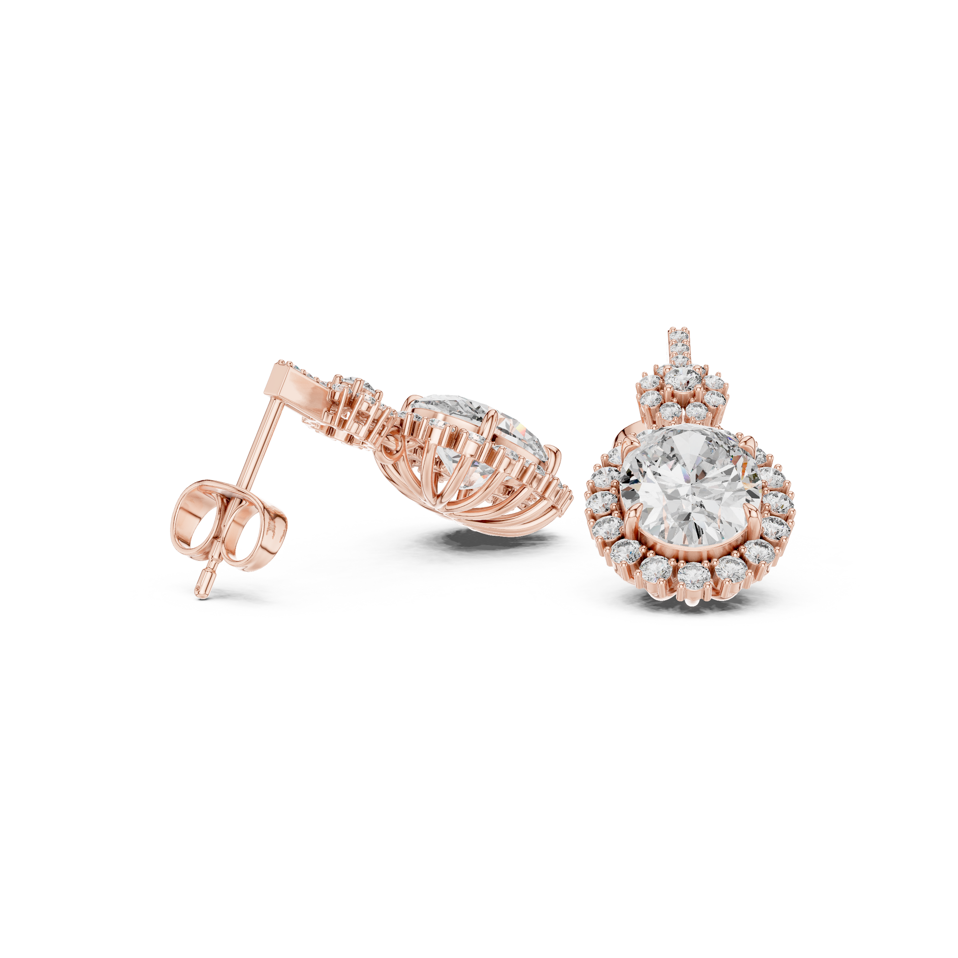 Oval Round Cut Lab Grown Diamond Stud Earrings in Rose Gold