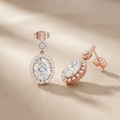 Oval Round Cut Lab Grown Diamond Stud Earrings in Rose Gold