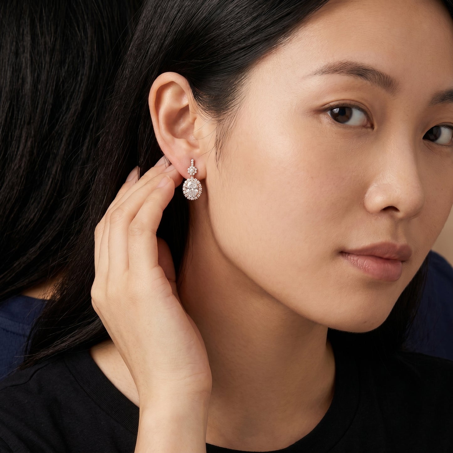 Oval Round Cut Lab Grown Diamond Stud Earrings in Rose Gold