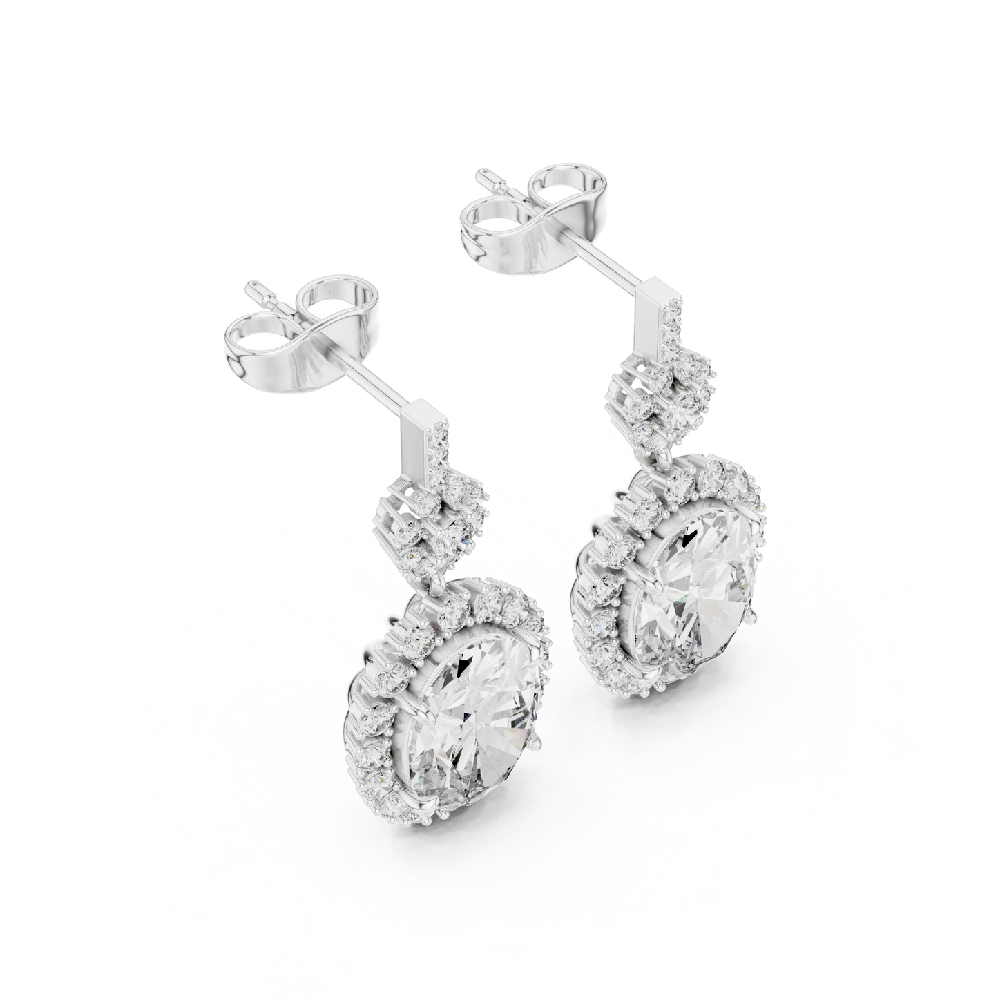Oval Round Cut Lab Grown Diamond Stud Earrings in Silver