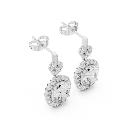 Oval Round Cut Lab Grown Diamond Stud Earrings in Silver