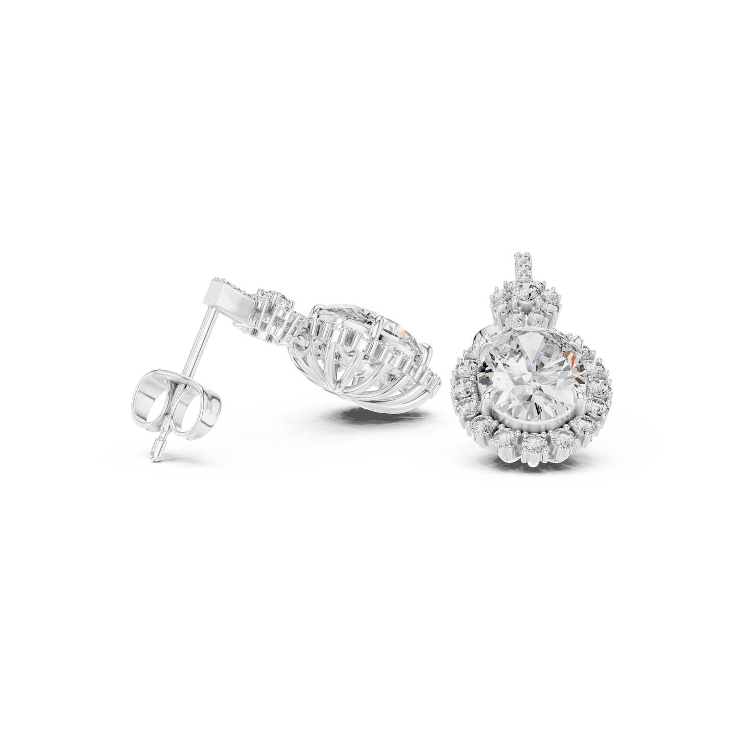 Oval Round Cut Lab Grown Diamond Stud Earrings in White Gold