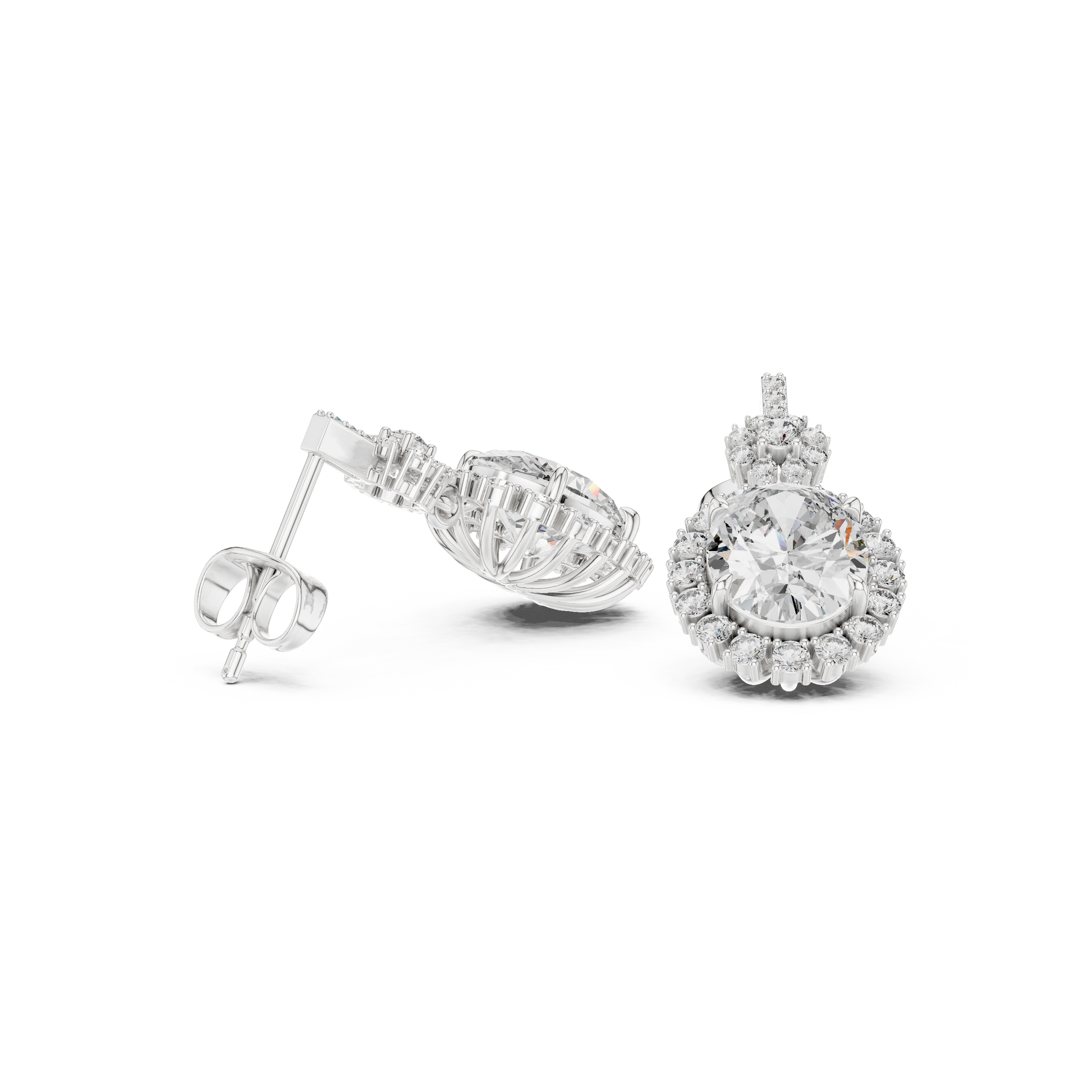 Oval Round Cut Lab Grown Diamond Stud Earrings in Silver