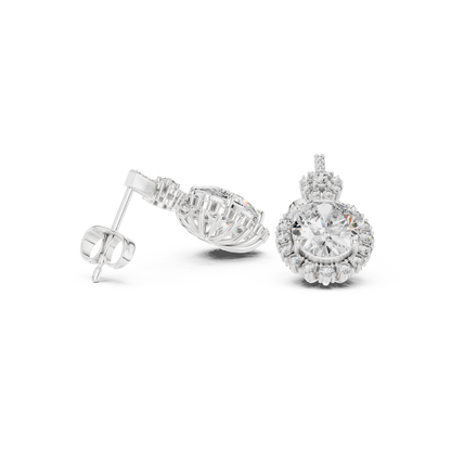 Oval Round Cut Lab Grown Diamond Stud Earrings in Silver