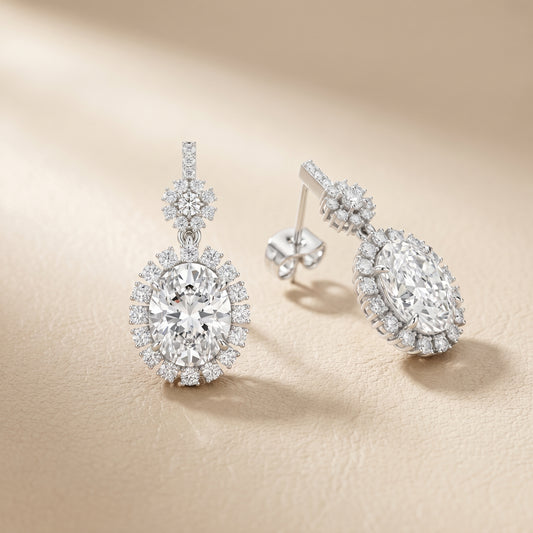 Oval Round Cut Lab Grown Diamond Stud Earrings in White Gold