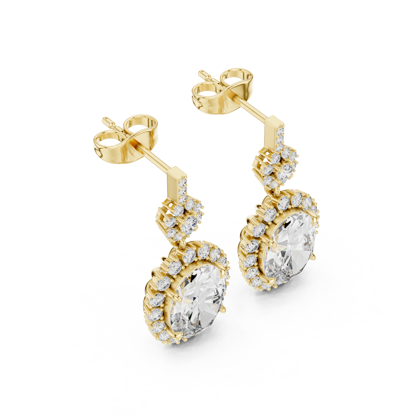 Oval Round Cut Lab Grown Diamond Stud Earrings in Yellow Gold