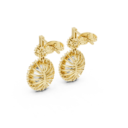 Oval Round Cut Lab Grown Diamond Stud Earrings in Yellow Gold