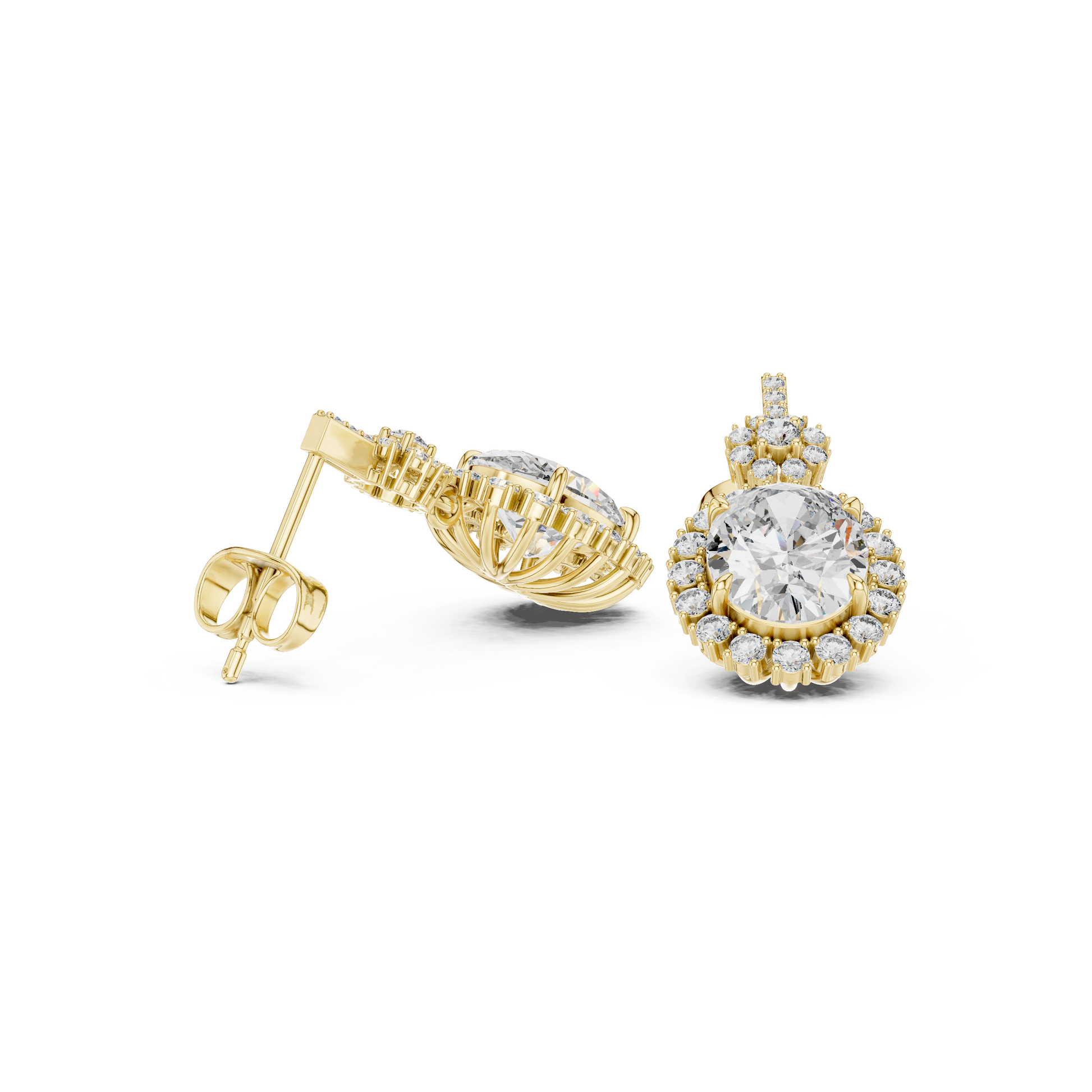Oval Round Cut Lab Grown Diamond Stud Earrings in Yellow Gold