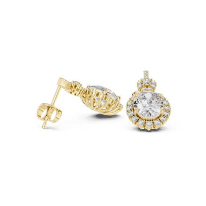 Oval Round Cut Lab Grown Diamond Stud Earrings in Yellow Gold