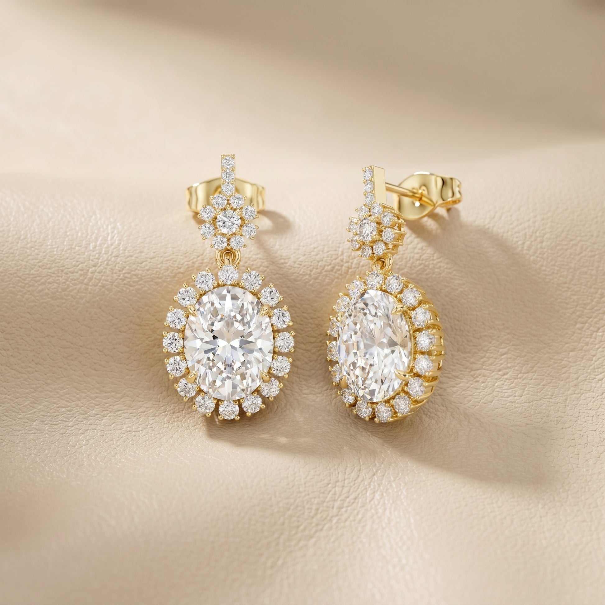 Oval Round Cut Lab Grown Diamond Stud Earrings in Yellow Gold