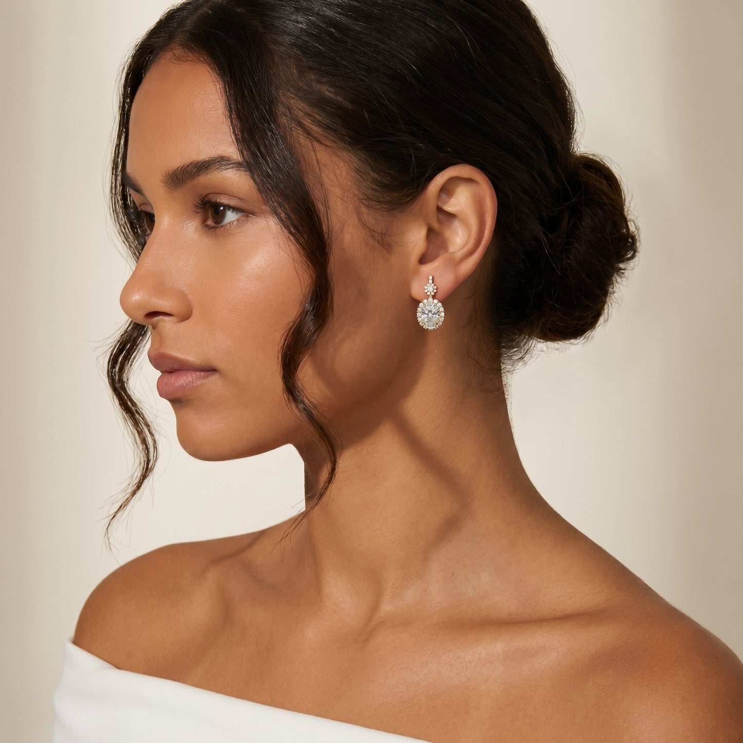 Oval Round Cut Lab Grown Diamond Stud Earrings in Yellow Gold
