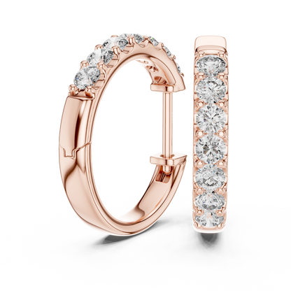 Round Cut Lab Grown Diamond Hoop Earrings in Rose Gold