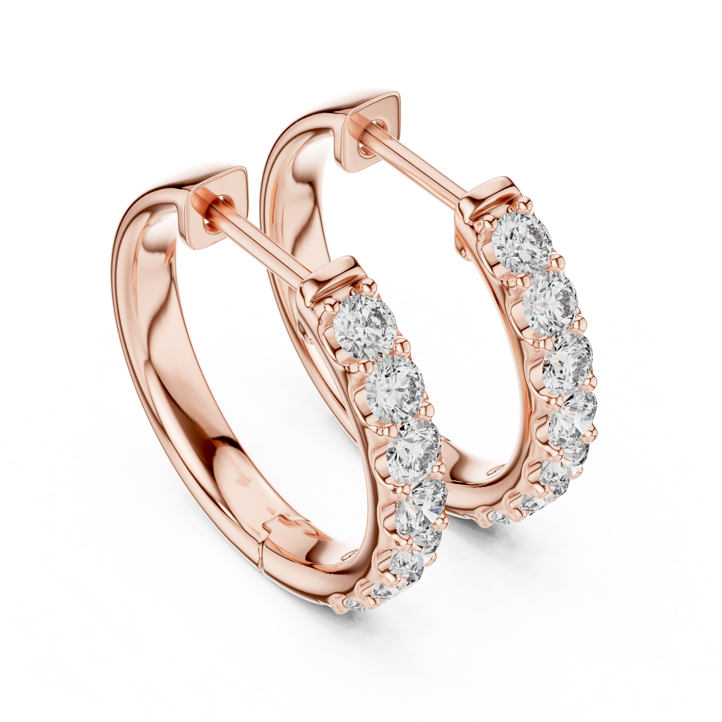 Round Cut Lab Grown Diamond Hoop Earrings in Rose Gold