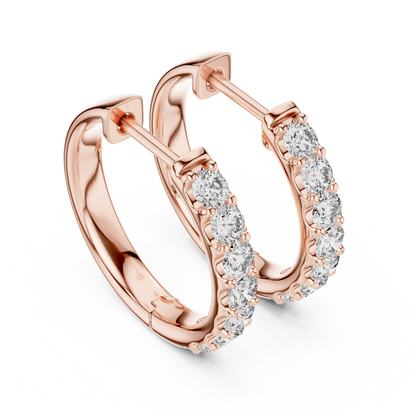 Round Cut Lab Grown Diamond Hoop Earrings in Rose Gold