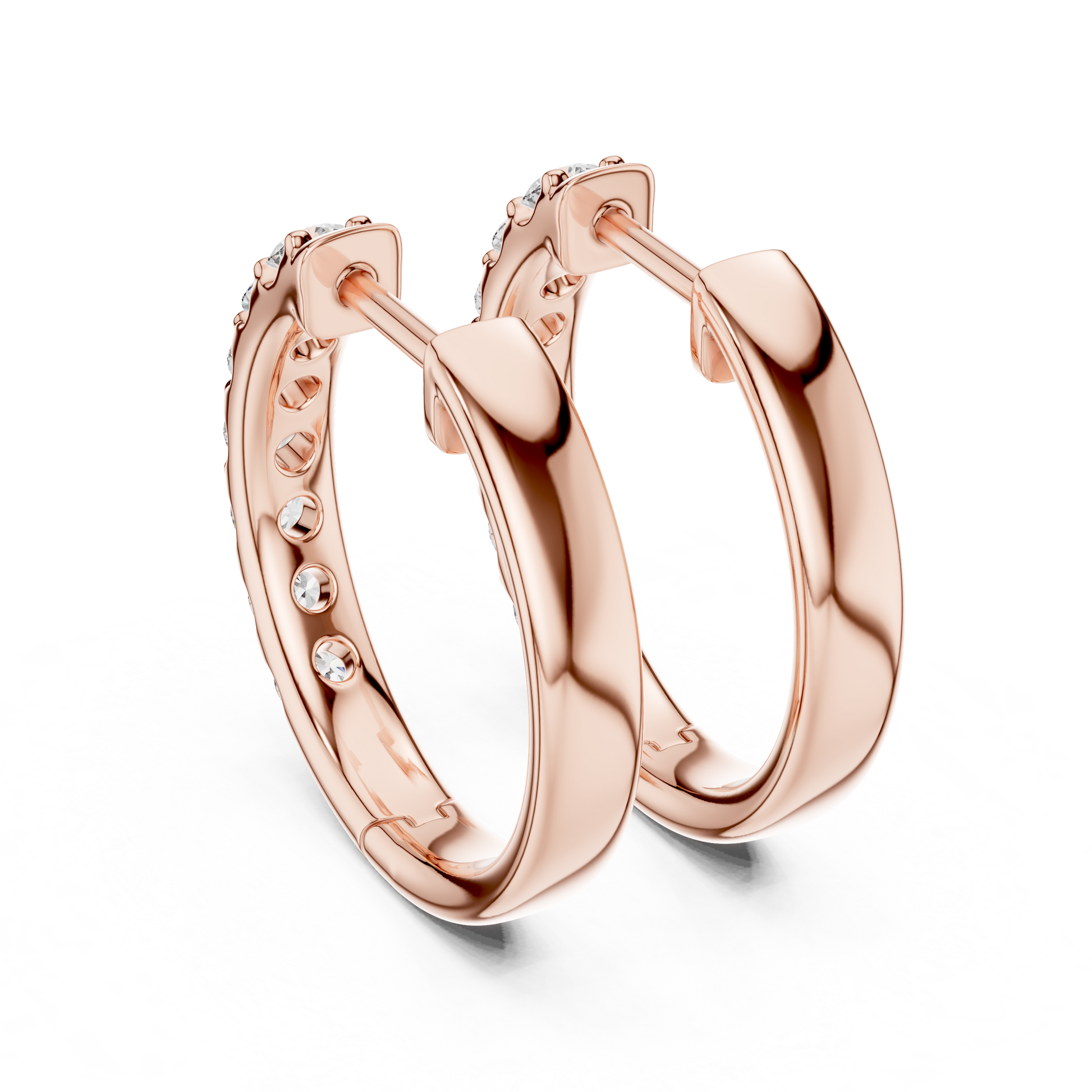 Round Cut Lab Grown Diamond Hoop Earrings in Rose Gold