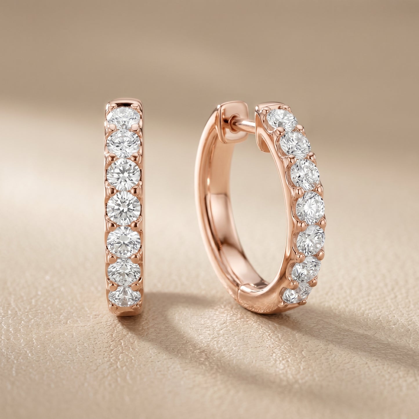Round Cut Lab Grown Diamond Hoop Earrings in Rose Gold