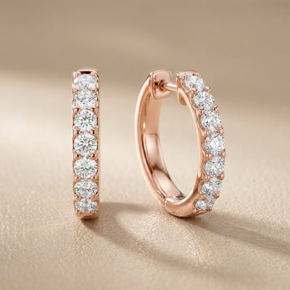 Round Cut Lab Grown Diamond Hoop Earrings in Rose Gold