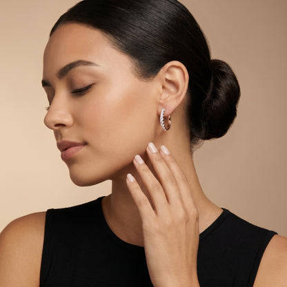 Round Cut Lab Grown Diamond Hoop Earrings in Rose Gold