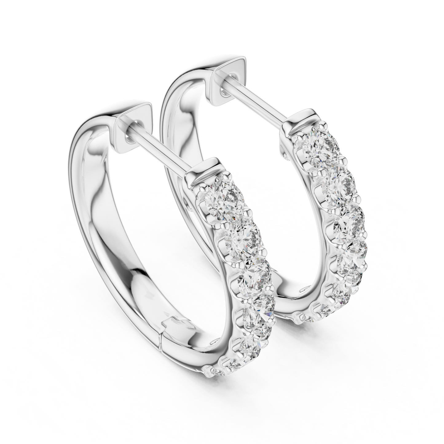 Round Cut Lab Grown Diamond Hoop Earrings in Silver