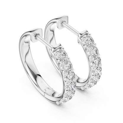 Round Cut Lab Grown Diamond Hoop Earrings in Silver