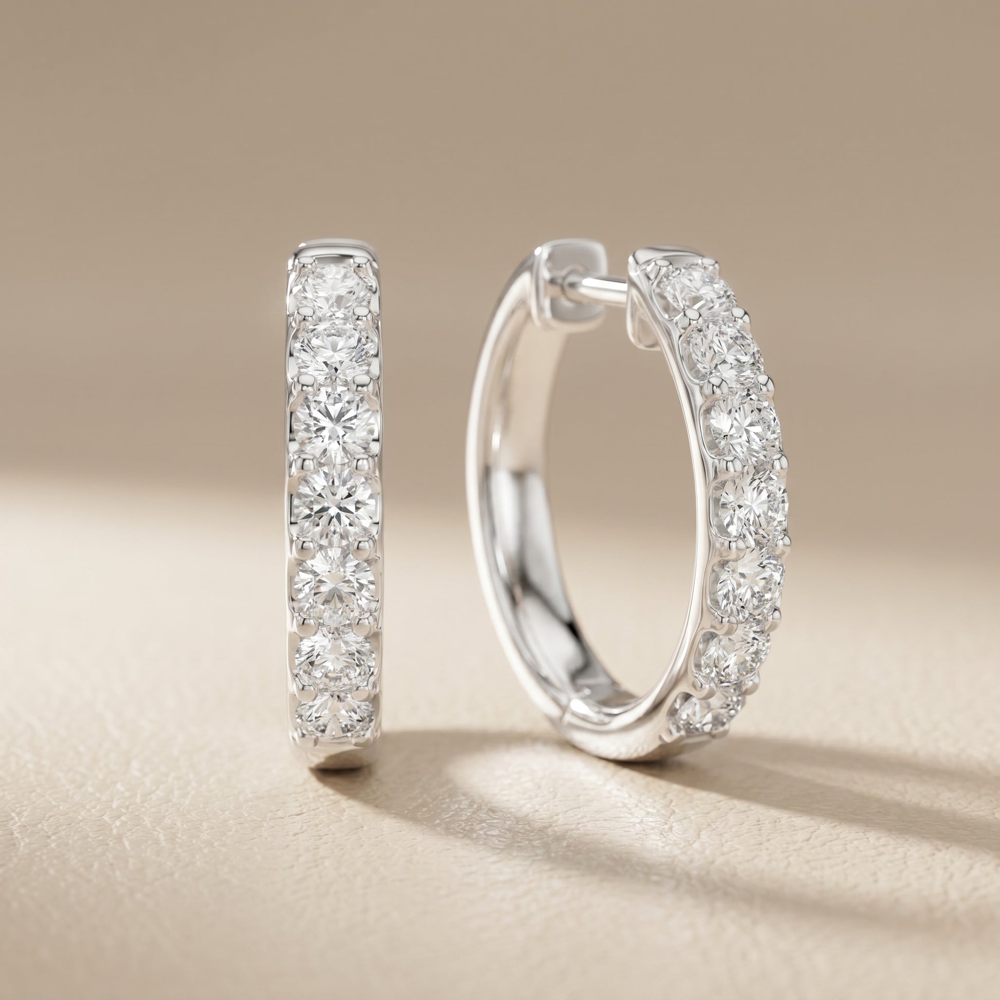 Round Cut Lab Grown Diamond Hoop Earrings in White Gold