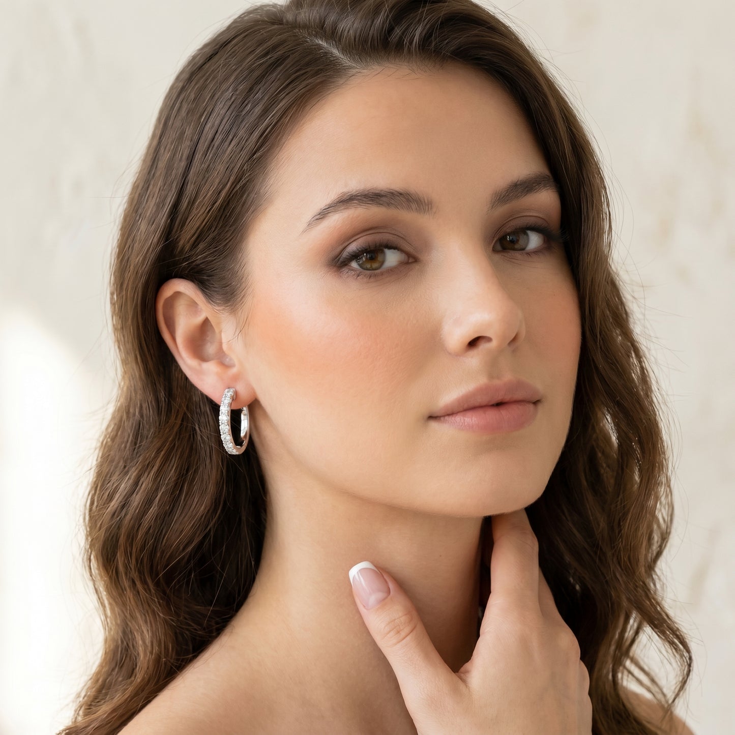 Round Cut Lab Grown Diamond Hoop Earrings in White Gold