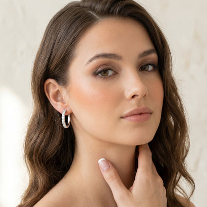 Round Cut Lab Grown Diamond Hoop Earrings in White Gold