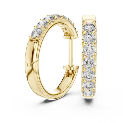 Round Cut Lab Grown Diamond Hoop Earrings in Yellow Gold