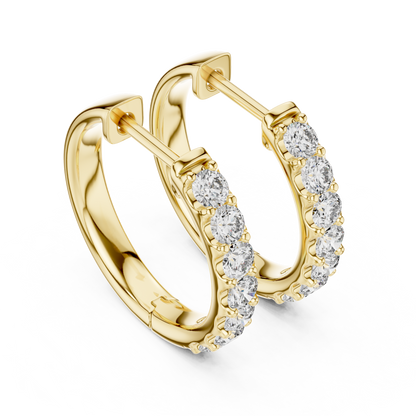 Round Cut Lab Grown Diamond Hoop Earrings in Yellow Gold