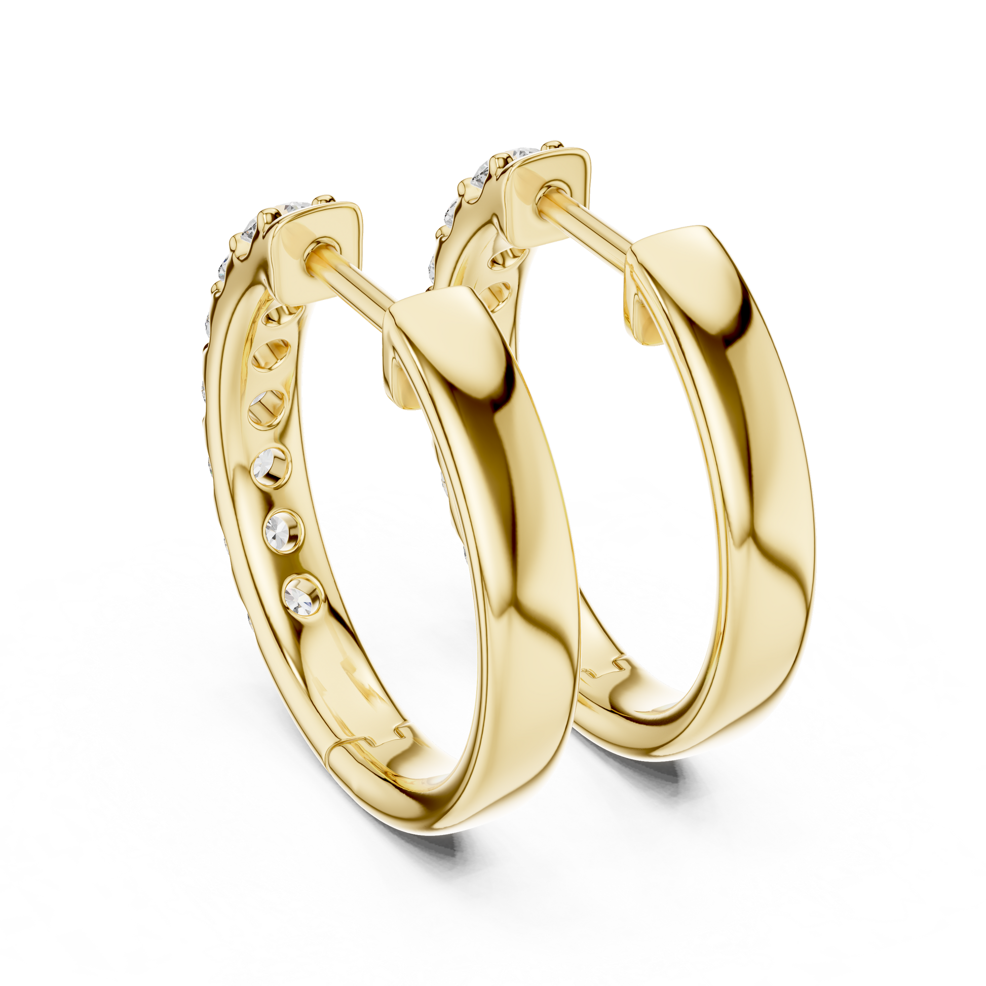 Round Cut Lab Grown Diamond Hoop Earrings in Yellow Gold