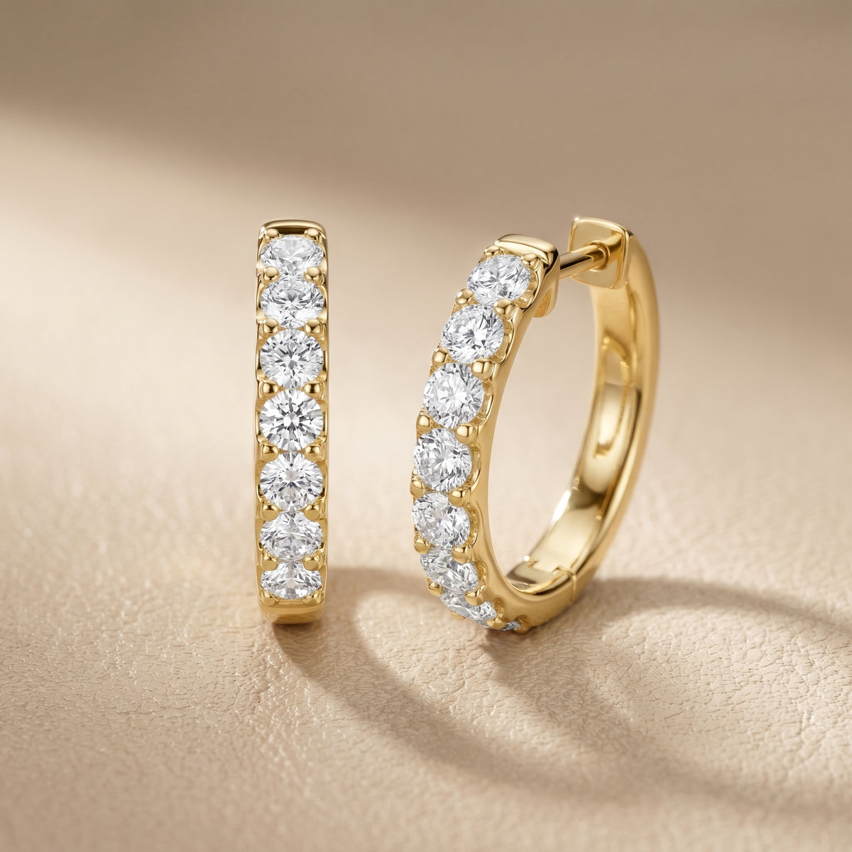Round Cut Lab Grown Diamond Hoop Earrings in Yellow Gold