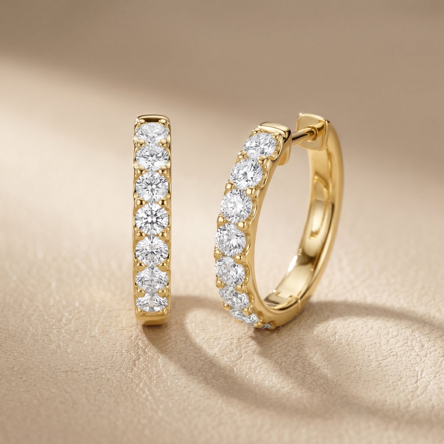 Round Cut Lab Grown Diamond Hoop Earrings in Yellow Gold