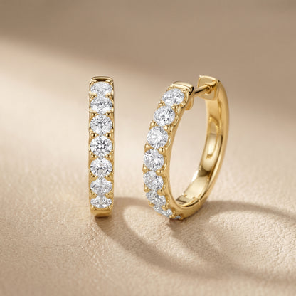 Round Cut Lab Grown Diamond Hoop Earrings in Yellow Gold