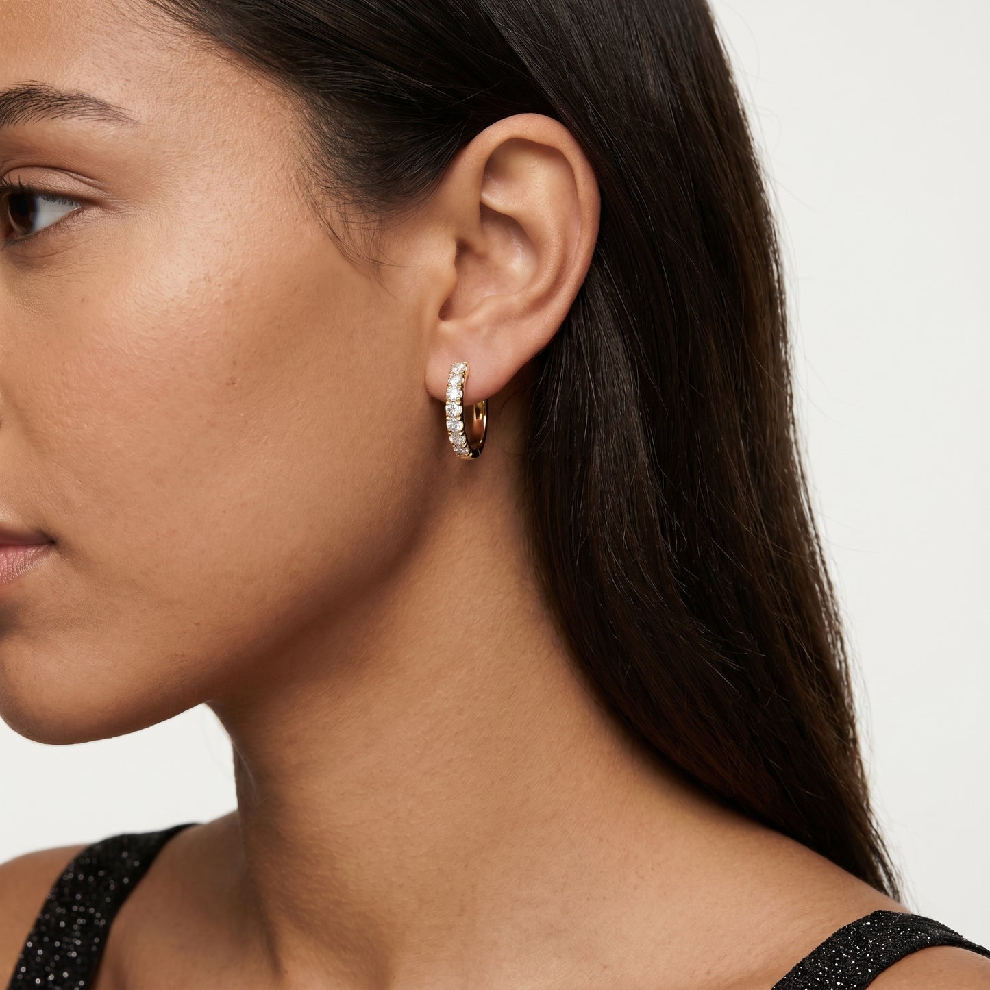 Round Cut Lab Grown Diamond Hoop Earrings in Yellow Gold