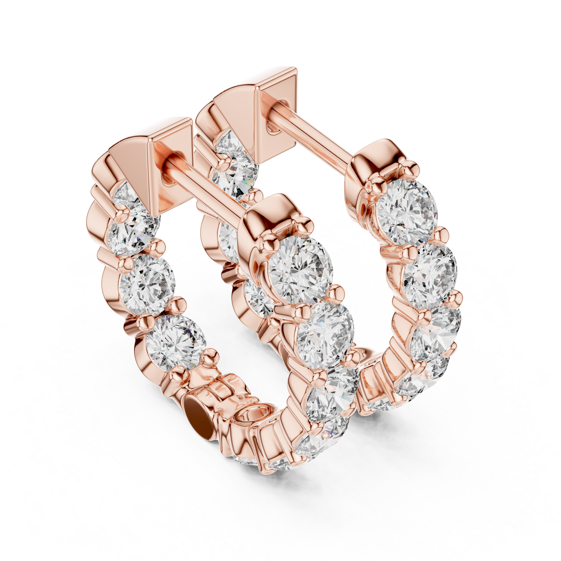 Round Cut Lab Grown Diamond Hoop Earrings in Rose Gold