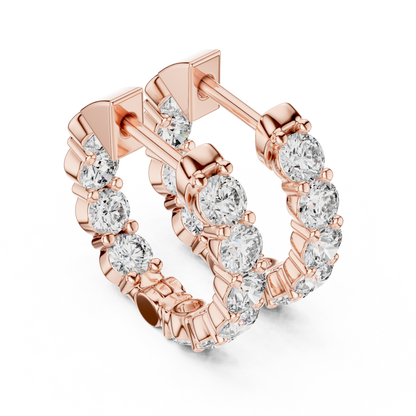 Round Cut Lab Grown Diamond Hoop Earrings in Rose Gold