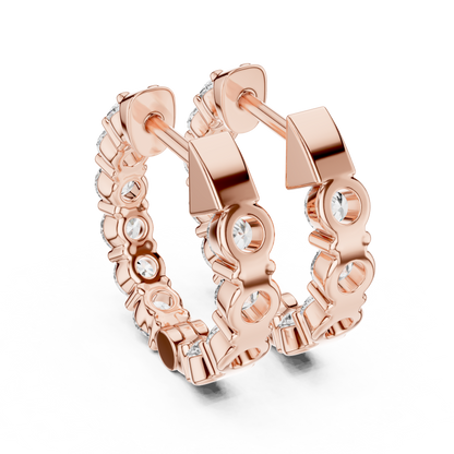 Round Cut Lab Grown Diamond Hoop Earrings in Rose Gold