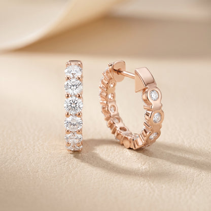 Round Cut Lab Grown Diamond Hoop Earrings in Rose Gold