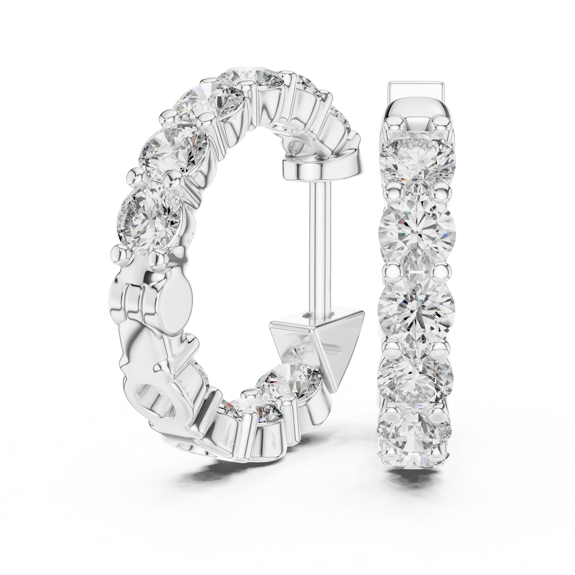 Round Cut Lab Grown Diamond Hoop Earrings in White Gold