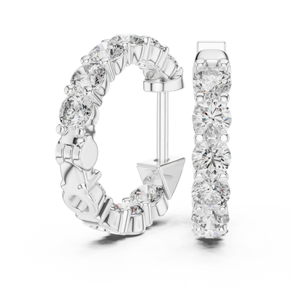 Round Cut Lab Grown Diamond Hoop Earrings in White Gold