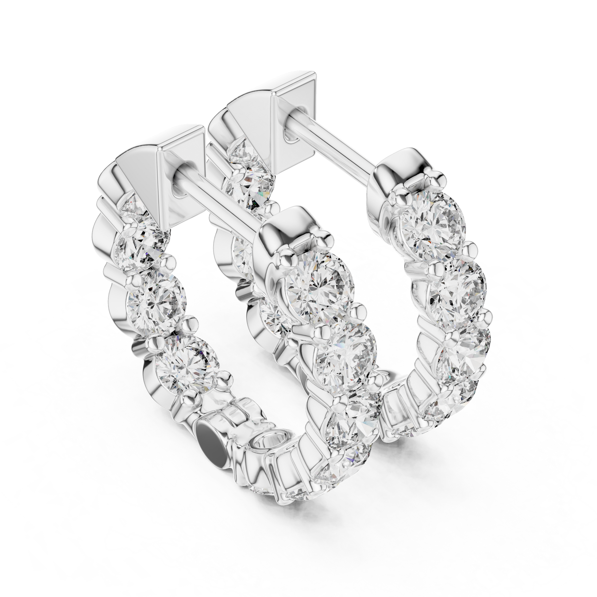 Round Cut Lab Grown Diamond Hoop Earrings in White Gold