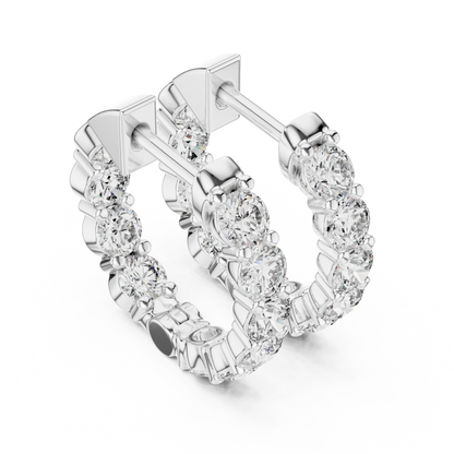 Round Cut Lab Grown Diamond Hoop Earrings in Platinum
