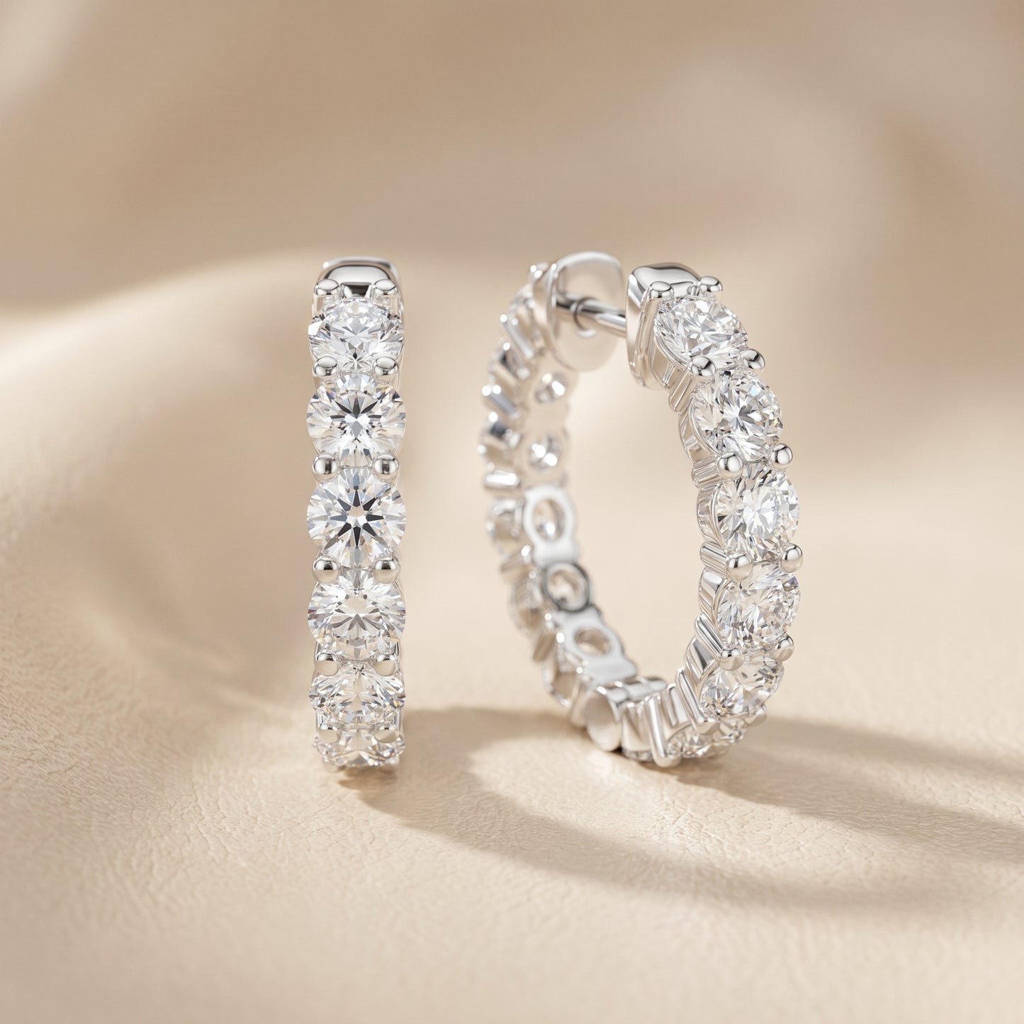 Round Cut Lab Grown Diamond Hoop Earrings in White Gold