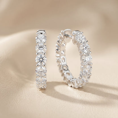 Round Cut Lab Grown Diamond Hoop Earrings in White Gold