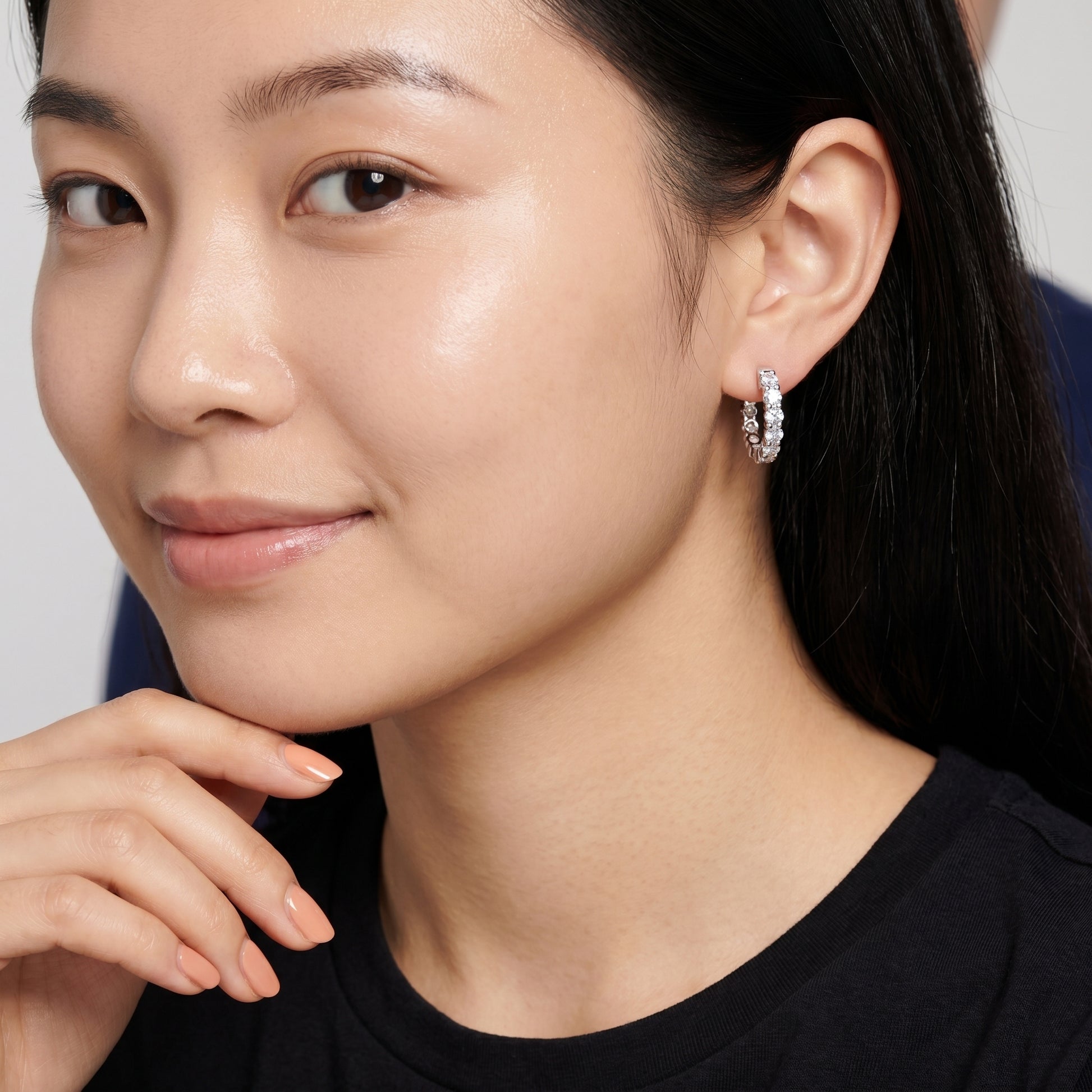 Round Cut Lab Grown Diamond Hoop Earrings in Silver