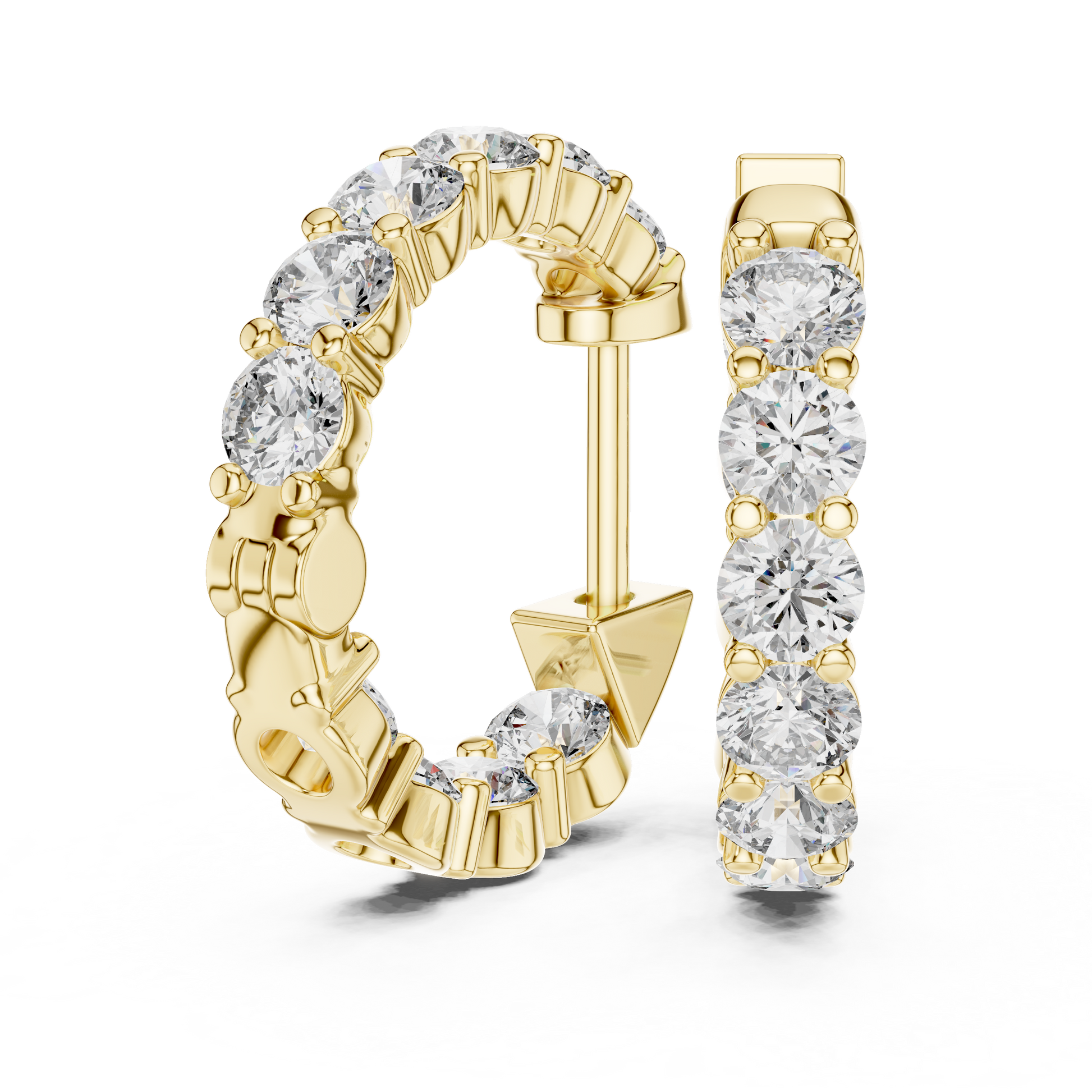 Round Cut Lab Grown Diamond Hoop Earrings in Yellow Gold