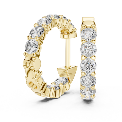 Round Cut Lab Grown Diamond Hoop Earrings in Yellow Gold